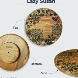 bambaise Brown Teak Wood Dream Plantation Lazy Susan Platter with Mandala Art image 5