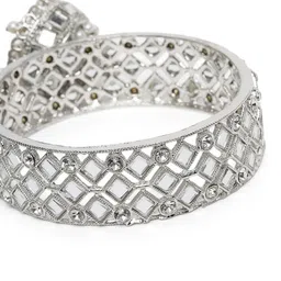 Peora Set Of 2 Silver-Plated Faux Kundan & Beads Studded Ethnic Bangles with Latkan image 4
