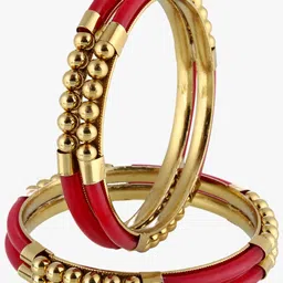 Adwitiya Set Of 4 Gold-Plated Stone-Studded Pearl Beaded Bangles image 2