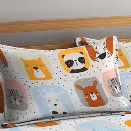 FABINALIV White & Yellow Cartoon Characters 300 TC Fitted King Bedsheet Set 2.50m X 2.25m image 2