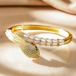 Rubans 22K Gold-Plated Zirconia Snake Motif Bracelet with Enamel Details & Emerald Accents image 3