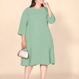 Curvy Lane Plus Size Round Neck long sleeves Gathered or Pleated A-Line Dress image 4