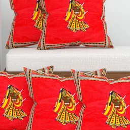 Lali Prints Red & Black Set of 5 Ethnic Motifs Square Cushion Covers image 2
