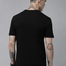 Roadster Men Black & Blue Brand Logo Printed Pure Cotton T-shirt image 2