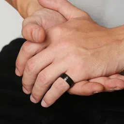 OOMPH Men Black Titanium Matte Finish Handcrafted Finger Ring image 3