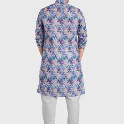 SHIWAM ETHNIX Men Purple Geometric Printed Regular Straight Cotton Kurta image 3
