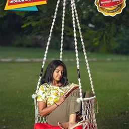 Patiofy Premium White & Red C-Shaped Comfortable Hammock Swing Chair With Cushion image 5