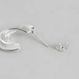 Carlton London Silver Toned Rhodium Plated Fancy Hoop Earrings image 4