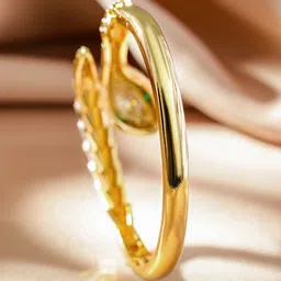 Rubans 22K Gold-Plated Zirconia Snake Motif Bracelet with Enamel Details & Emerald Accents image 2