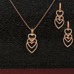 JEWELS GEHNA Rose Gold-Plated AD Studded Heart Shaped Pendant with Chain & Earrings-picture-11