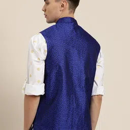 SOJANYA Men Blue Jacquard Self-Design Nehru Jacket image 4