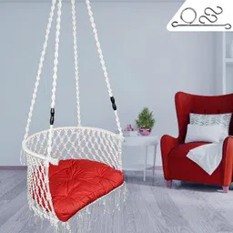 Patiofy Premium White & Red C-Shaped Comfortable Hammock Swing Chair With Cushion image 4
