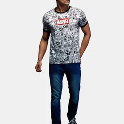 The Souled Store Men White & Black Marvel Comic Strip Print Round Neck T-shirt-picture-24