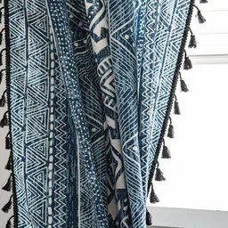 Huesland Blue & White Bohemian Printed Cotton Room Darkening Window Curtain image 3