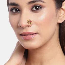 JEWELS GEHNA Set of 3 Gold-Toned CZ Studded & Beaded Nose Pins image 3