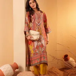 Varanga Women Ethnic Motifs Printed Regular Gotta Patti Chanderi Silk Kurta Trousers image 5