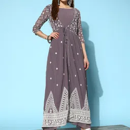 Kvsfab Floral Embroidered Georgette Maxi Dress image 3