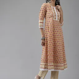 Amirah s Women Mustard Yellow Ethnic Motifs Printed Cotton Kurta with Trousers & Dupatta image 5