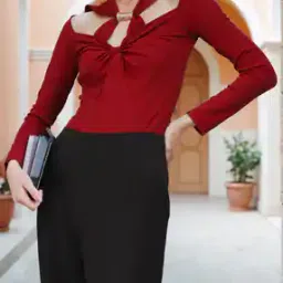 Shein Cut-Out Neck Full Sleeve Twisted Front Bodysuit-picture-32