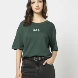 gap Women Loose Fit Crew-Neck T-Shirt with Logo Embroidered image 1