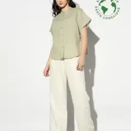 Linen Cotton Blended Rolled Sleeve Shirt-image-1