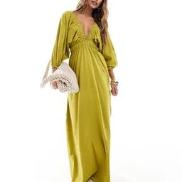 asos design Plunge Elastic Tea Maxi Shift Dress with Ruched Waist-picture-30