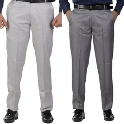 sam & jack Pack of 2 Men Relaxed Silver, Grey Viscose Rayon Trousers-picture-13