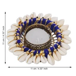 ecraftindia Orange & Blue Cowrie Shell (Set of 2) Decorative Metal Tea Light Holders image 4
