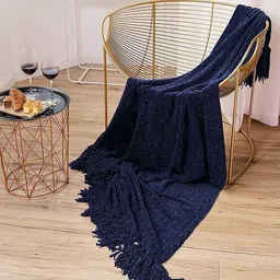 cazimo Blue Polyester Chenille Checkered 50X60 Inches Throw-picture-12
