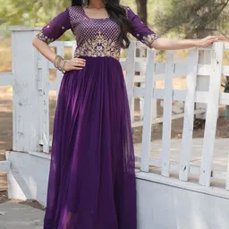 KALINI Women Embroidered Georgette Fit and Flare Dress-image-19