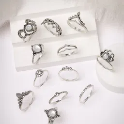 Scintillare By Sukkhi Set Of 12 Rhodium-Plated Stone-Studded Finger Rings-picture-34