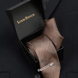 LOUIS STITCH Men Maple Brown Italian Silk Necktie Accessory Gift Set-picture-30