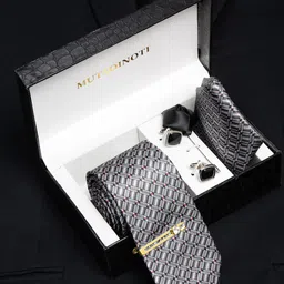 MUTAQINOTI Men Shaded Black Silk Blend Necktie Accessory Gift Set-picture-39