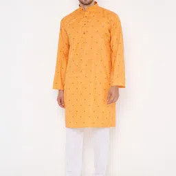Maharaja Woven Design Band Collar Linen Straight Kurta with Pyjamas-picture-28