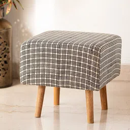 ExclusiveLane Cream-Coloured & Black Checked Cotton Cube Ottoman-picture-32