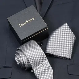 LOUIS STITCH Men Italian Silk Necktie With Pocket Square and Tiepin Accessory Gift Set-image-66