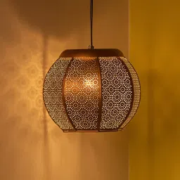 ExclusiveLane Brown Hand-Etched Iron Matte Finish Hanging Pendant Ceiling Lamp 8 Inch-image-96