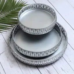 amaya decors Round Etching Silver Tray Set of 3-picture-44
