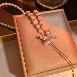 DESTINY JEWELS Gold-Plated Cubic Zirconia Studded & Pearl Butterfly Shaped Necklace-picture-26