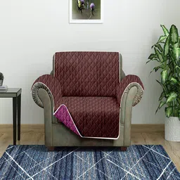 Cortina Purple & Brown Quilted 1-Seater Reversible Sofa Cover With Arms-image-24