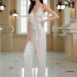 LULU & SKY Sequin Embellished Waist Tie-Ups Basic Jumpsuit image 1
