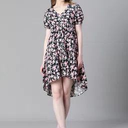 Oxolloxo Floral Printed Puff Sleeve Organic Cotton A-Line Dress-picture-23