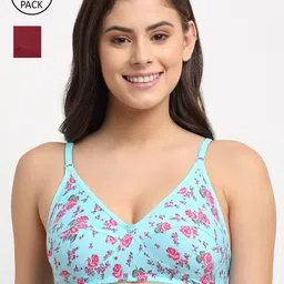 Friskers Pack Of 2 Maroon & Turquoise Blue Balconette Bras - Wireless-image-87