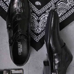 Cobblerz Men Textured Comfort Insole Leather Basics Monk Shoes-picture-38