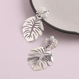SOHI Women Silver-Plated Leaf Shaped Drop Earrings-picture-28
