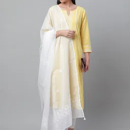 akheri White Chikankari Embroidered Cotton Dupatta image 1