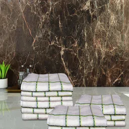 Athom Living White & Green 12 Pieces Checked Pure Cotton 210 GSM Quick Dry Hand Towels-image-84