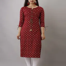 ftDiva Ethnic Motifs Printed Notched Neck Straight Kurta-image-19