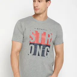 Mast & Harbour Grey Typography Printed Pure Cotton T-shirt image 2