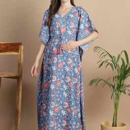 Secret Wish Floral Printed V-Neck Pure Cotton  Maternity Kaftan Nightdress-picture-25